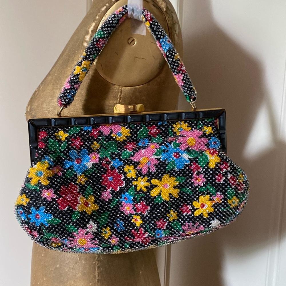 Floral Beaded Mini Evening Bag .